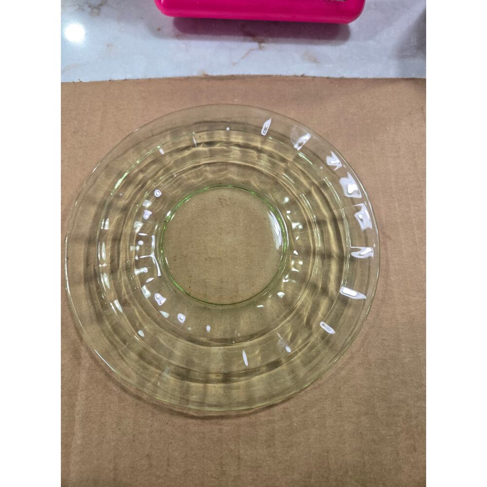 1 Uranium Glass Bread and Butter Plate Replacement Vaseline Glass Block Optic